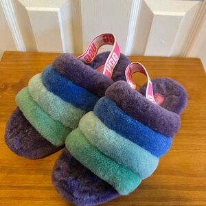 UGG Purple and Blue Fluffy Slippers